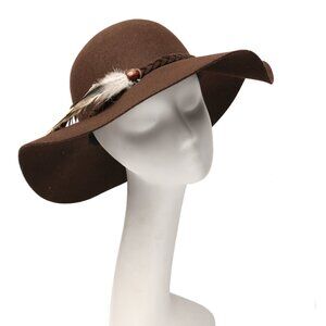 Sara Jane Wool Brim Hat Festival Boho Floppy Brown Feather Beads Braided Trim